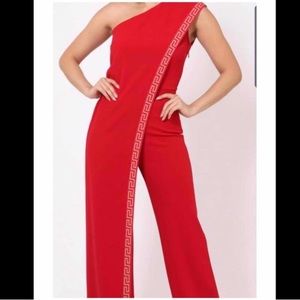 Red Sleeveless Jumpsuit Crossover Strap
